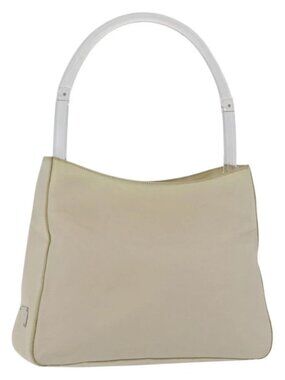 PRADA Hand Bag Nylon Ivory Silver Auth 175397